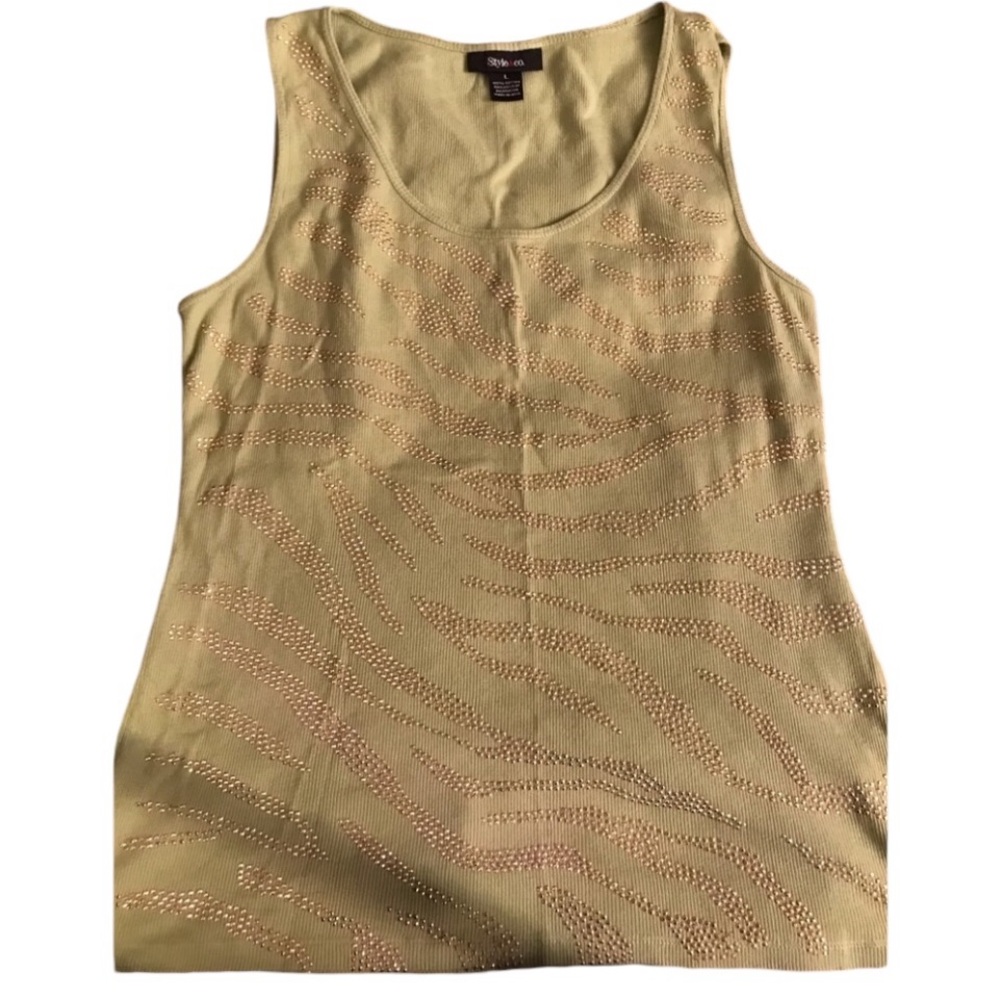 Style & Co. green gold studded scoop neck  tank studs in animal print pattern
